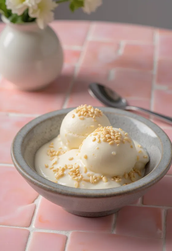 Es Krim Tahini disajikan