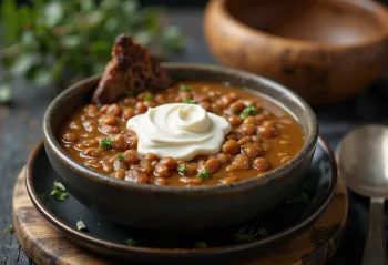 Sup krim lentil krim asam dalam mangkuk
