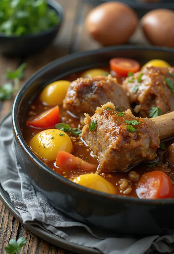 Khashlama disajikan dengan daging domba dan sayuran