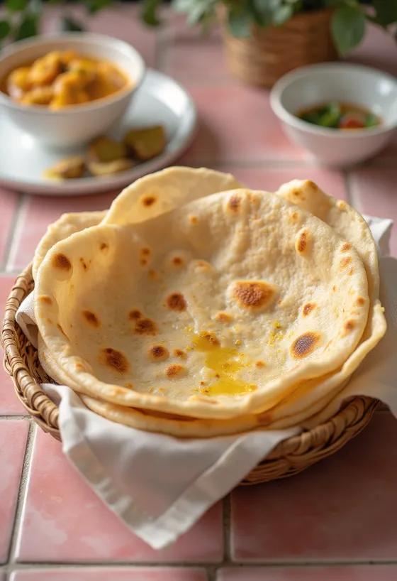 Roti pipih chapati India yang baru dibuat
