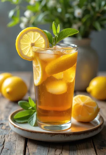 Es teh lemon dengan irisan lemon dan es batu
