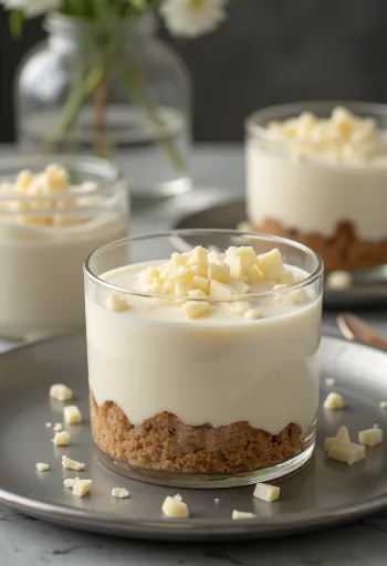 Kue mousse cokelat putih disajikan per potong