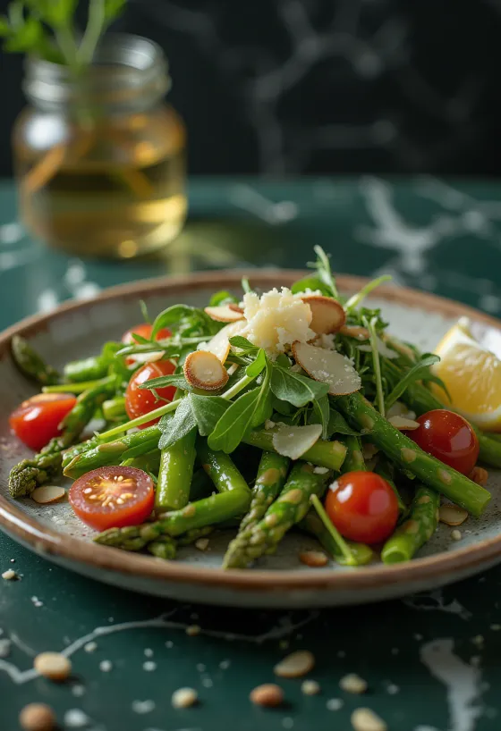 Salad asparagus saus lemon disajikan