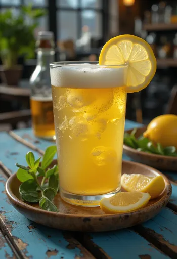 Bir Lemon disajikan dengan irisan lemon dan es