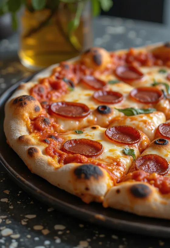 Pizza keju asap dan pepperoni baru dipanggang