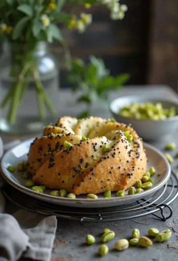 Kue biji opium pistachio disajikan