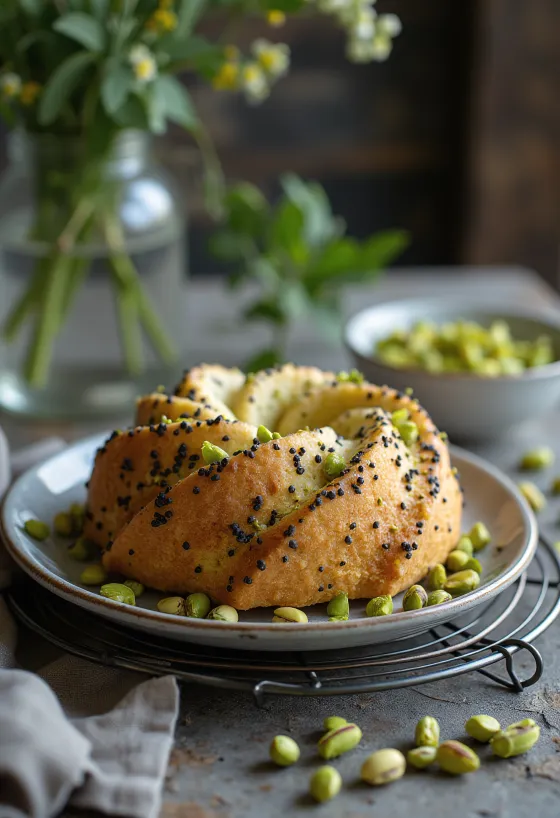 Kue biji opium pistachio disajikan