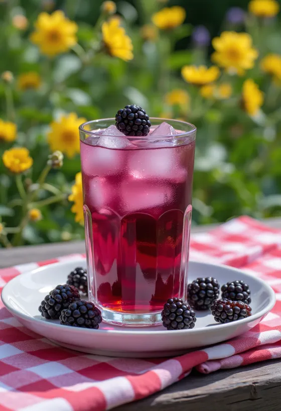 Es teh blackberry disajikan dengan lemon dan mint
