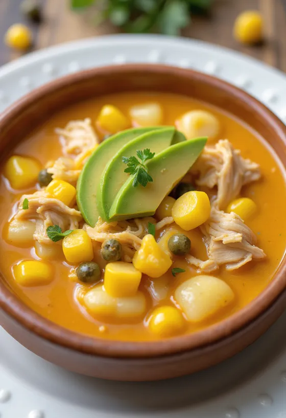 Ajiaco dengan ayam disajikan