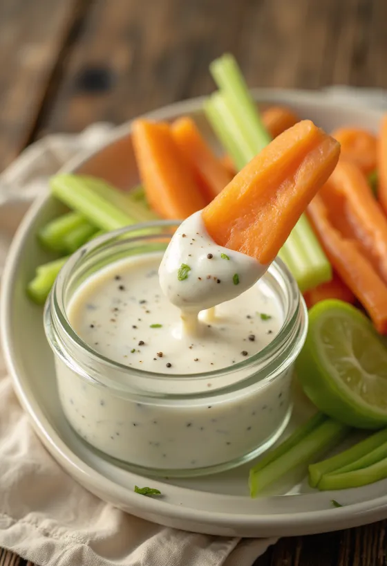 Ranch dressing disajikan dengan sayuran segar