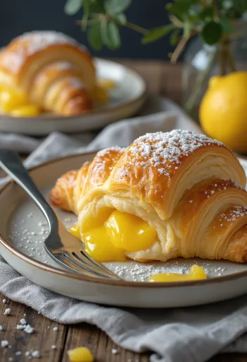 Croissant krim lemon Inggris di atas serbet