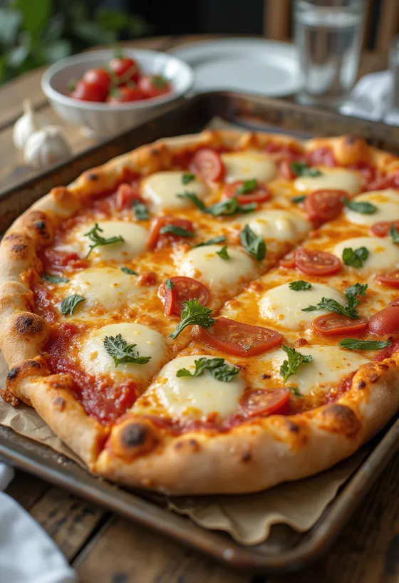 Grandma pizza dengan adonan memanjang dan keju