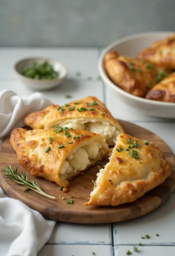 Calzone kembang kol yang baru dipanggang di atas loyang