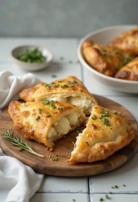 Calzone kembang kol yang baru dipanggang di atas loyang