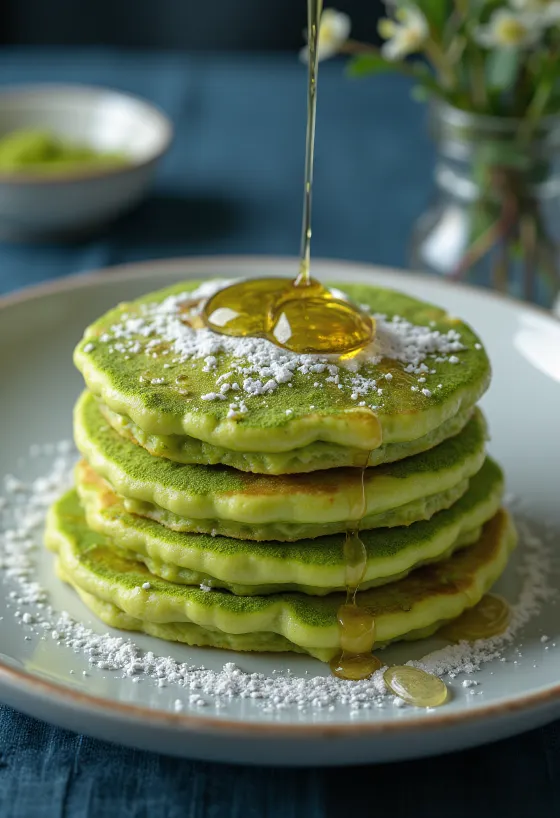 Pancake matcha disajikan