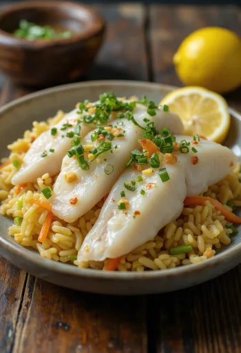 Nasi ikan disajikan dengan peterseli segar
