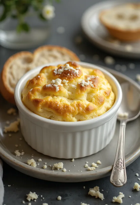 Soufflé keju feta yang baru dipanggang