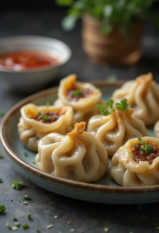 Momo isi daging domba dikukus, disajikan