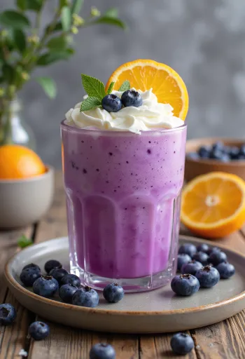 Frappe jeruk blueberry dalam gelas