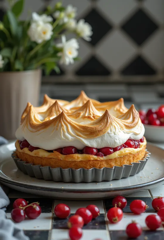 Kue meringue buah ribes disajikan