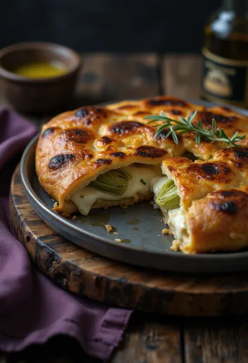 Calzone artichoke dipanggang cokelat keemasan di piring