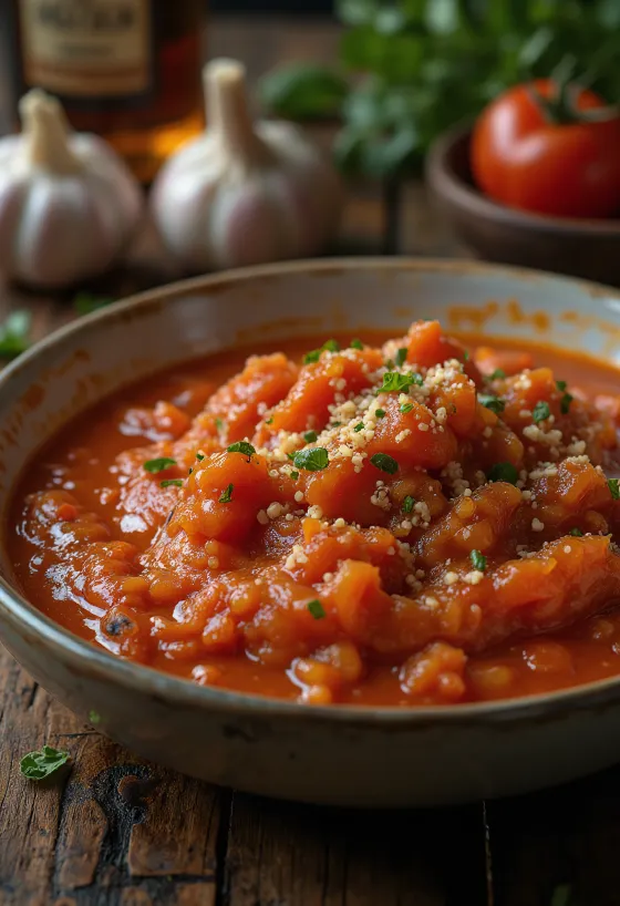 Saus Tomat Bawang Putih Dill disajikan