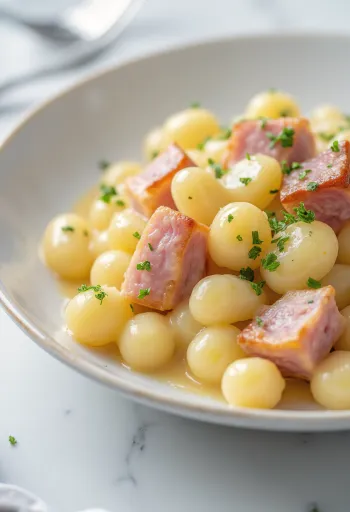 Gnocchi krim daging asap disajikan
