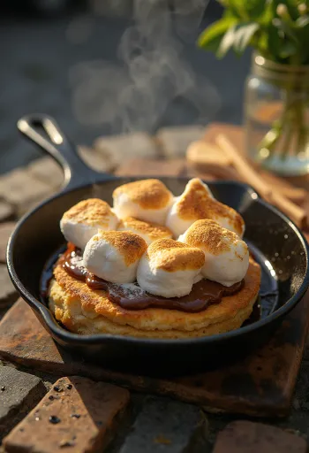 Kue marshmallow panggang BBQ disajikan di wajan