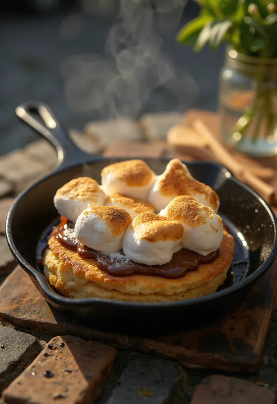 Kue marshmallow panggang BBQ disajikan di wajan