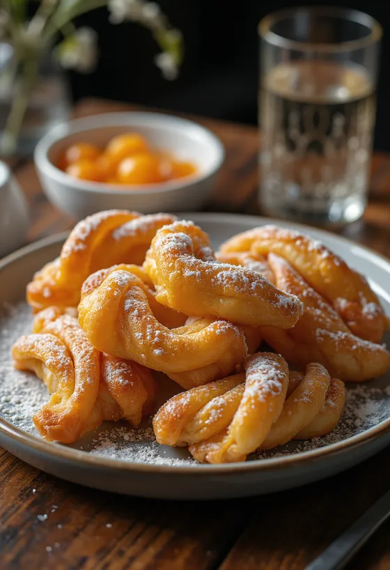 Kue Sayap Malaikat ditaburi gula halus, disajikan dengan selai