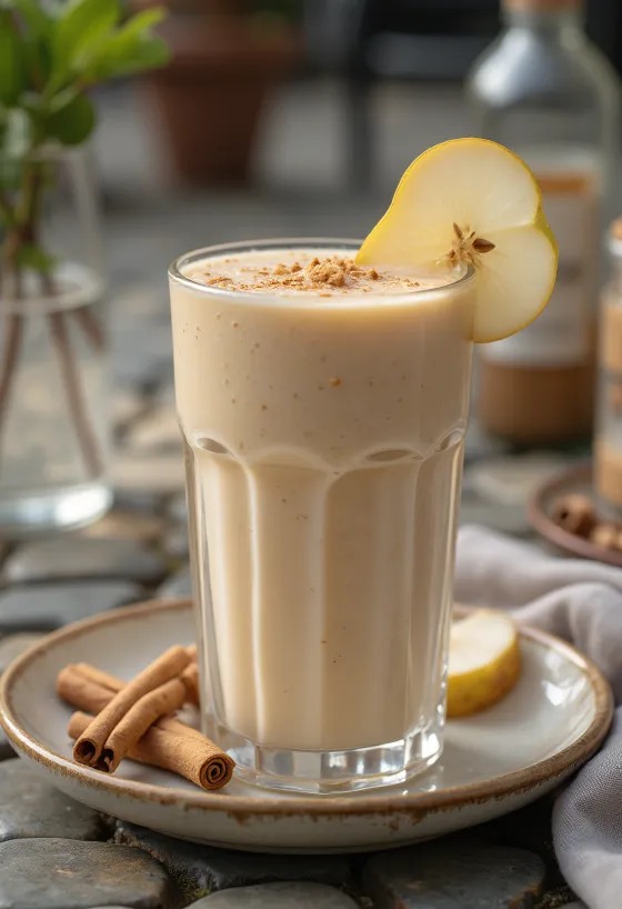 Smoothie pir dengan potongan pir segar