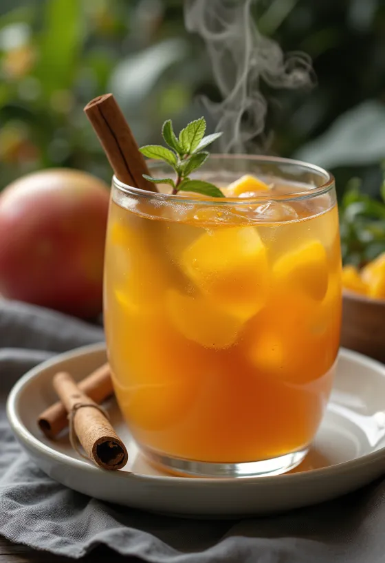 Cider mangga disajikan dalam gelas