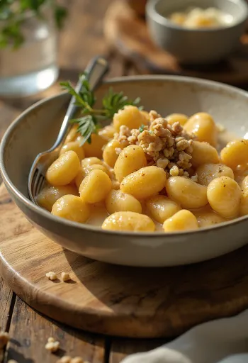 Gnocchi kue jahe dan krim disajikan