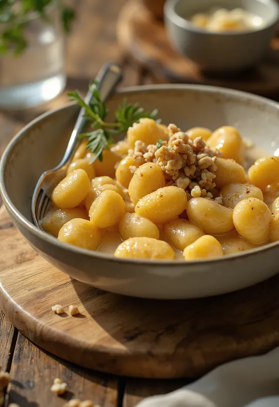 Gnocchi kue jahe dan krim disajikan