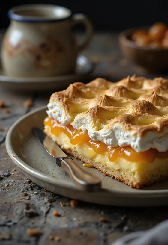 Kue keju cottage Rákóczi disajikan