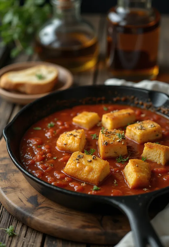 Tahu goreng saus tomat pedas disajikan