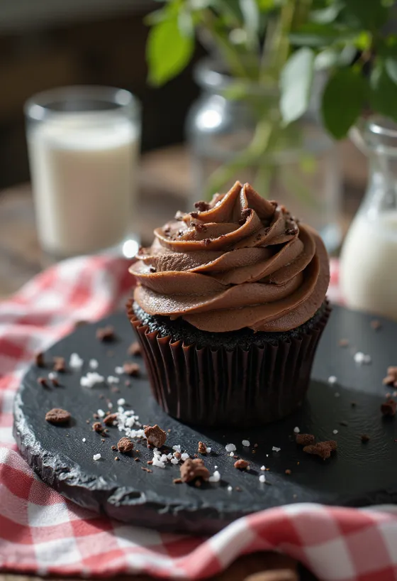 Cupcake cokelat vegan disajikan