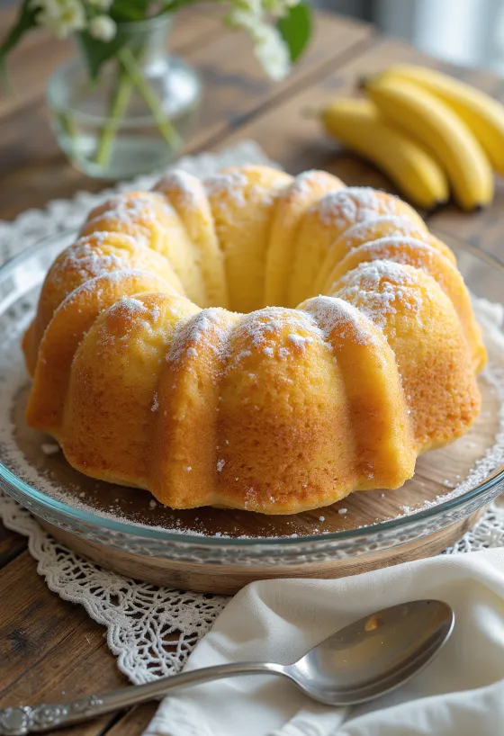 Kue bundt pisang vanila disajikan