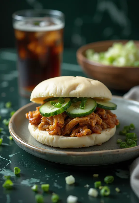 Hidangan bao bun daging sapi BBQ disajikan