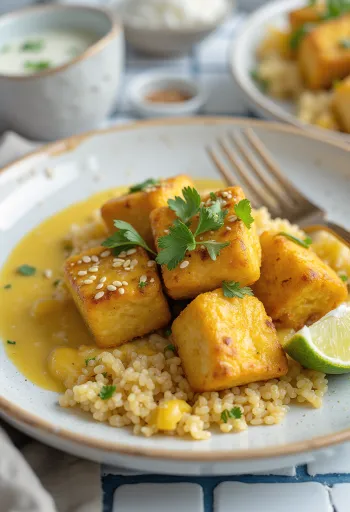 Tahu bawang putih dengan kari quinoa