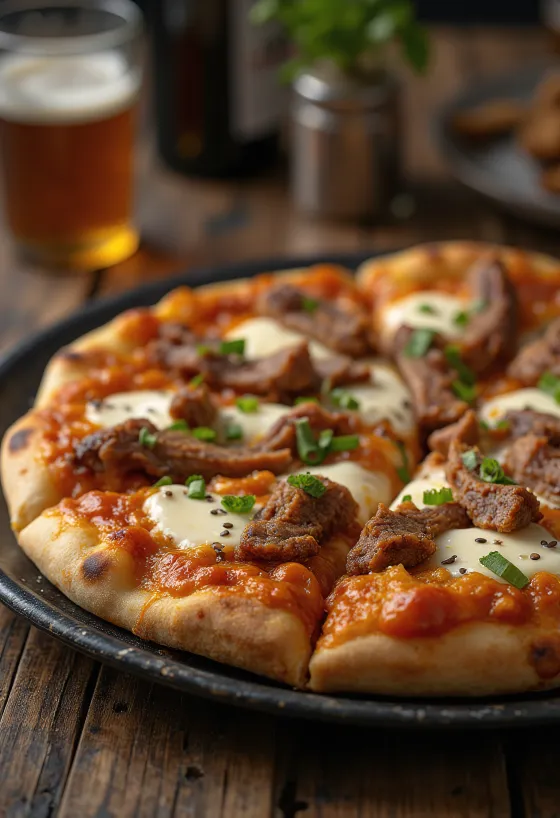 Korean Bulgogi Pizza dengan daging sapi dan saus gochujang