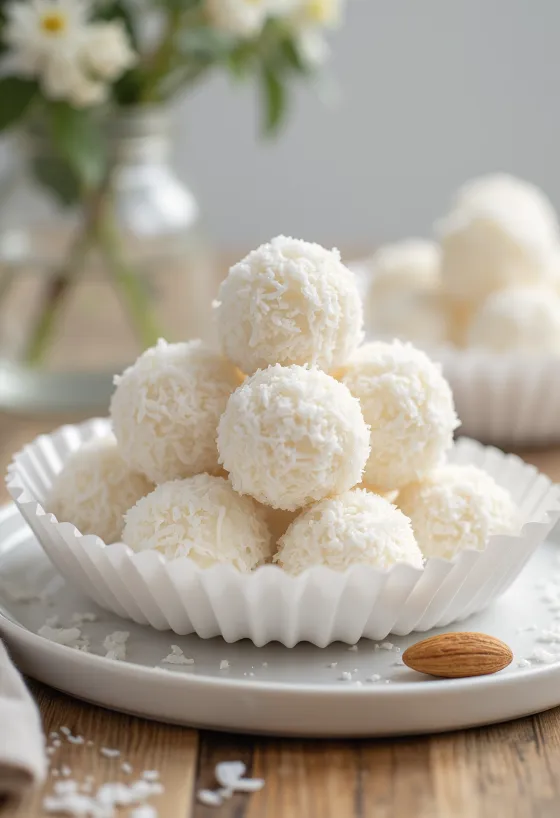 Bola-bola Raffaello rumahan dibalur kelapa parut