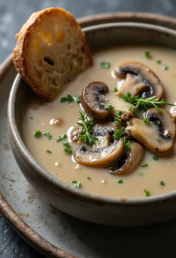 Sup krim jamur tarragon disajikan