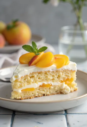 Kue mascarpone persik disajikan