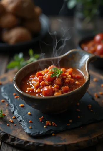 Saus tomat cabai disajikan