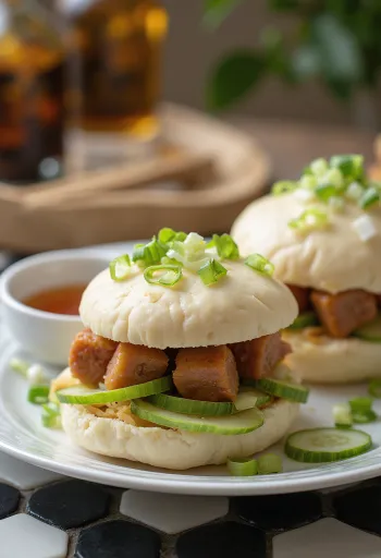 Hidangan bao bun sosis sapi pedas disajikan