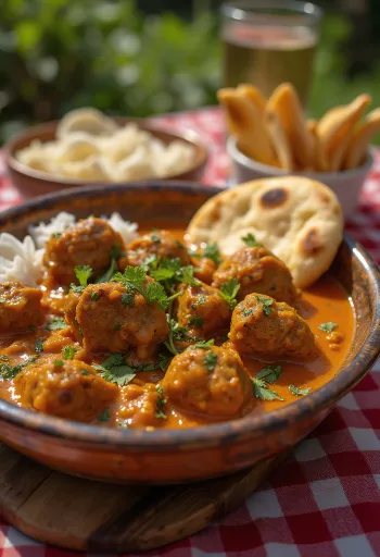 Lamb Curry ala Balti, kari domba pedas disajikan dengan ketumbar
