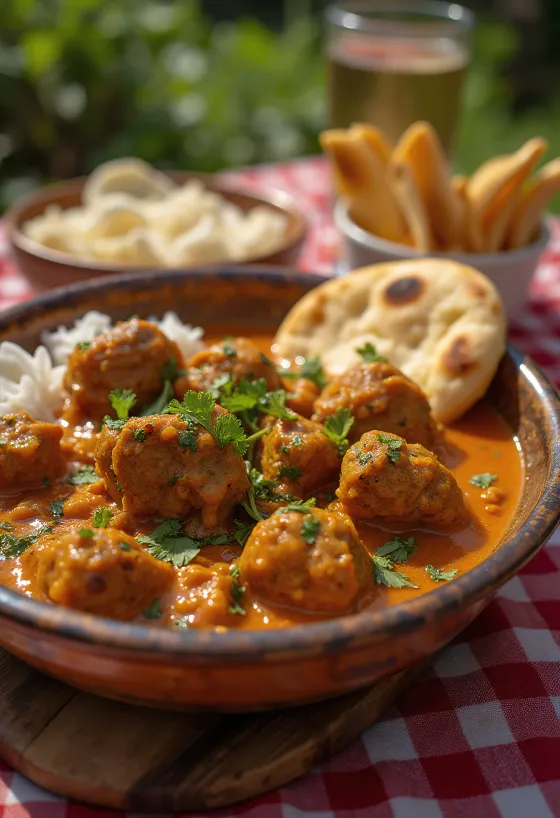 Lamb Curry ala Balti, kari domba pedas disajikan dengan ketumbar