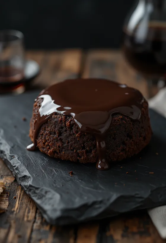 Kue cokelat rendah karbohidrat disajikan