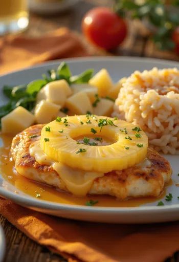 Dada ayam nanas disajikan dengan saus krim